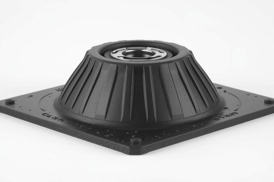 injection moulded enclosure component with integrated mounting base and central housing feature